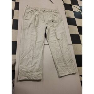 Haggar Mens Pants 42x30 Beige Pleated Cotton‎ Blend Dress Casual Trousers